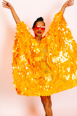 Neon Orange Jumbo Paillette Mid Caftan