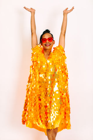 Neon Orange Jumbo Paillette Mid Caftan