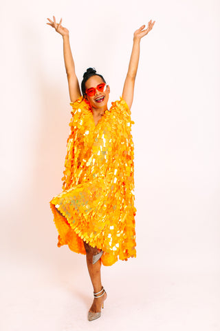 Neon Orange Jumbo Paillette Mid Caftan