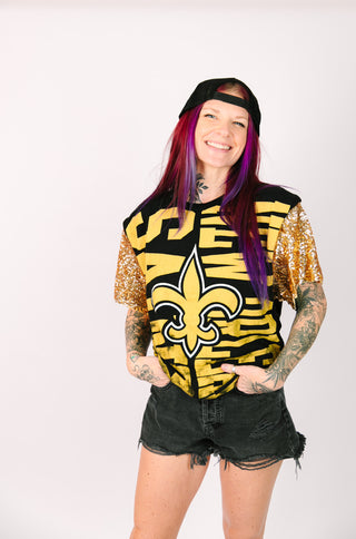 NOLA Saints Gold Sequin Party Tee