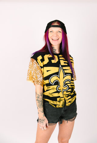 NOLA Saints Gold Sequin Party Tee