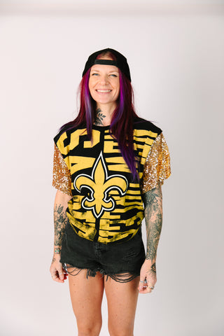 NOLA Saints Gold Sequin Party Tee