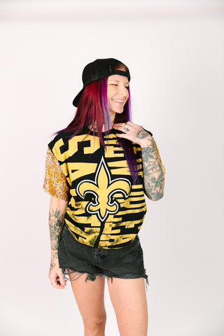 NOLA Saints Gold Sequin Party Tee