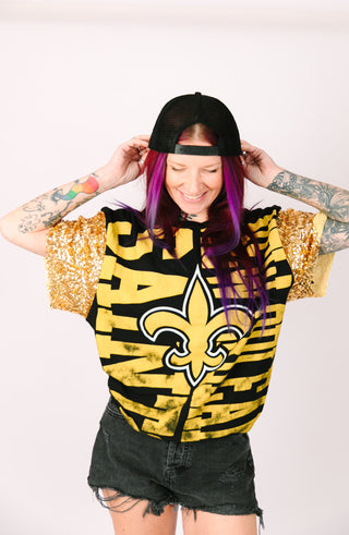 NOLA Saints Gold Sequin Party Tee