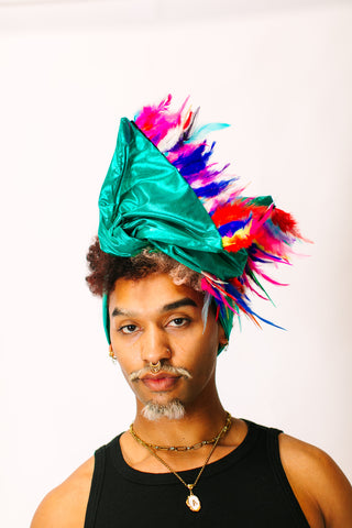 Teal Lame With Rainbow Short Feathers