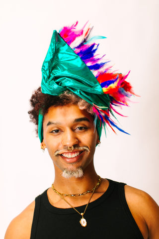 Teal Lame With Rainbow Short Feathers