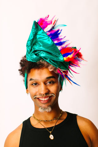 Teal Lame With Rainbow Short Feathers