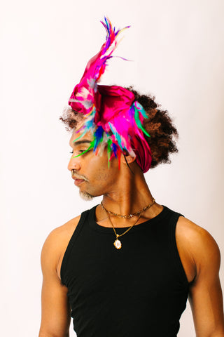 Fuchsia Lame With Rainbow Short Feathers