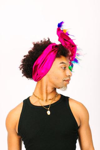 Fuchsia Lame With Rainbow Short Feathers