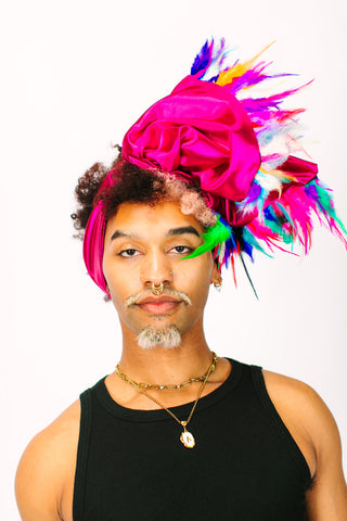 Fuchsia Lame With Rainbow Short Feathers