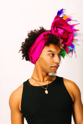 Fuchsia Lame With Rainbow Short Feathers