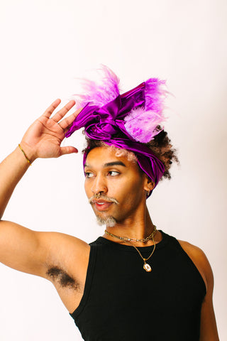 Purple Lame With Purple Short Feathers