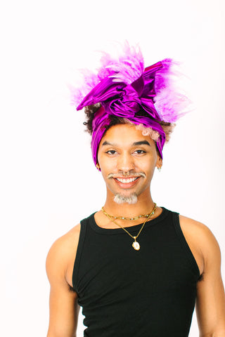 Purple Lame With Purple Short Feathers