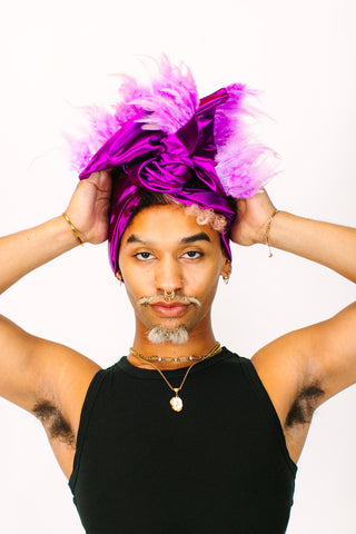 Purple Lame With Purple Short Feathers