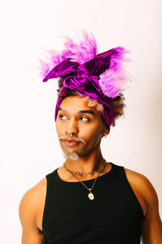 Purple Lame With Purple Short Feathers