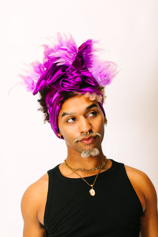 Purple Lame With Purple Short Feathers