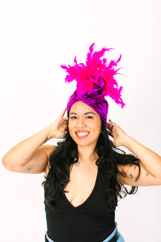 Purple Lame With Pink Short Feathers