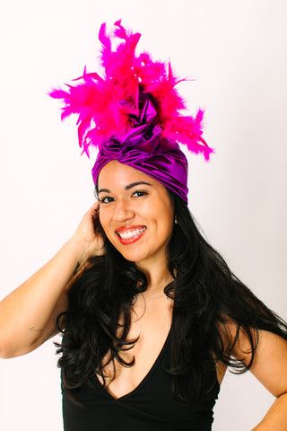 Purple Lame With Pink Short Feathers