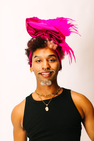 Fuchsia Lame With Pink Short Feathers