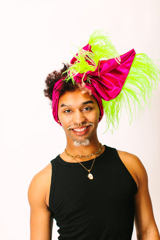 Fuchsia Lame With Neon Green Ostrich Feathers