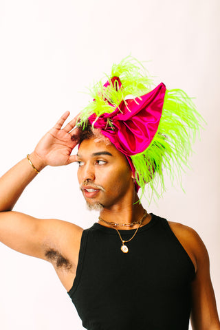 Fuchsia Lame With Neon Green Ostrich Feathers