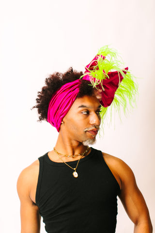 Fuchsia Lame With Neon Green Ostrich Feathers