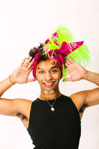 Fuchsia Lame With Neon Green Ostrich Feathers