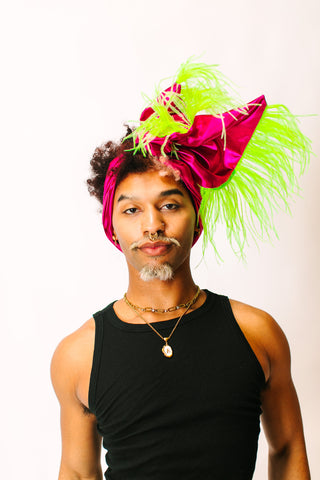 Fuchsia Lame With Neon Green Ostrich Feathers
