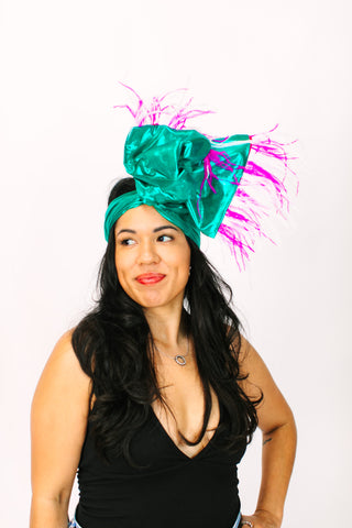 Teal Lame With Pink & White Ostrich Feathers