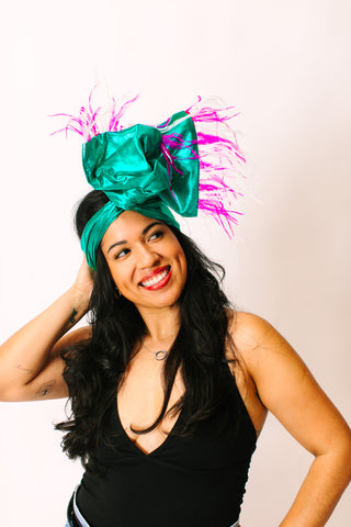 Teal Lame With Pink & White Ostrich Feathers