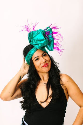 Teal Lame With Pink & White Ostrich Feathers