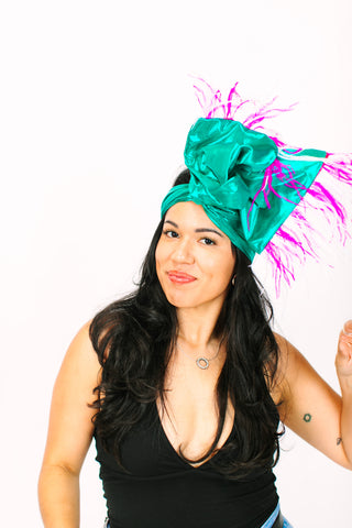 Teal Lame With Pink & White Ostrich Feathers