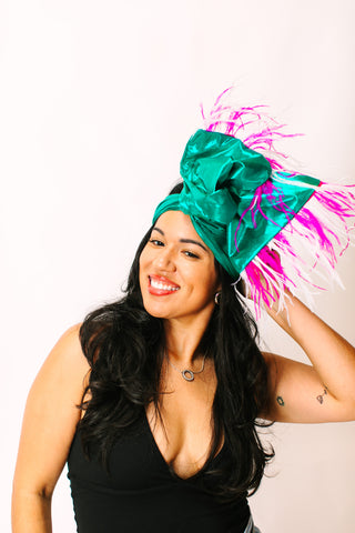 Teal Lame With Pink & White Ostrich Feathers