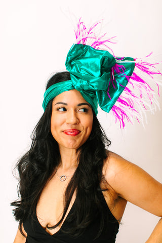 Teal Lame With Pink & White Ostrich Feathers