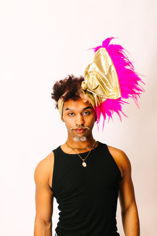 Gold Lame With Pink Short Feathers