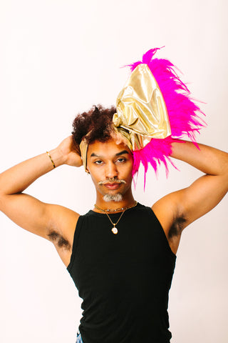 Gold Lame With Pink Short Feathers