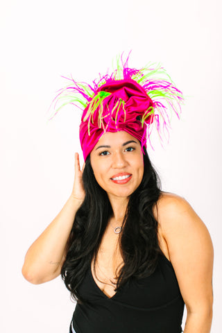 Fuchsia Lame With Pink & Green Ostrich Feathers
