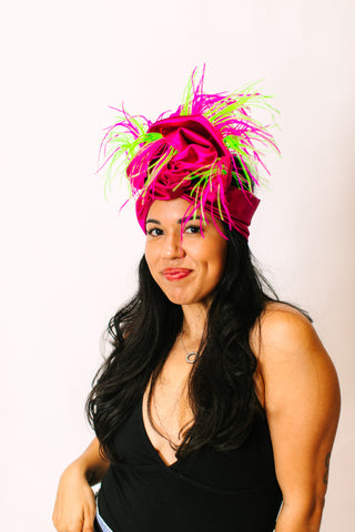 Fuchsia Lame With Pink & Green Ostrich Feathers