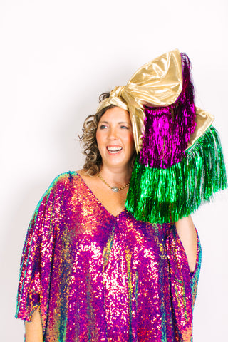 Gold Lame With Green & Gold Tinsel Party Wrap