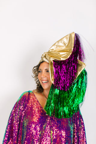 Gold Lame With Green & Gold Tinsel Party Wrap