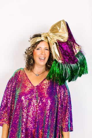 Gold Lame With Green & Gold Tinsel Party Wrap