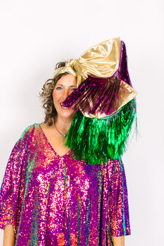 Gold Lame With Green & Gold Tinsel Party Wrap