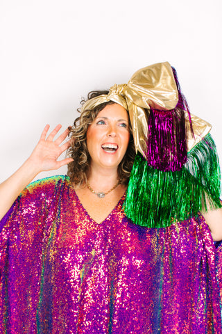 Gold Lame With Green & Gold Tinsel Party Wrap