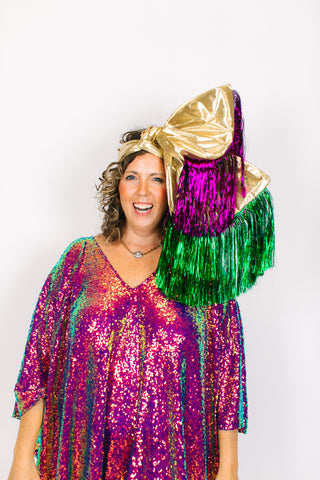 Gold Lame With Green & Gold Tinsel Party Wrap