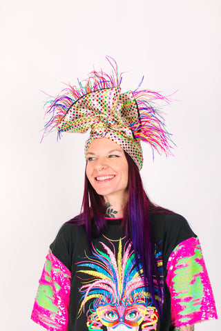 Rainbow Dot With Rainbow Ostrich Feathers