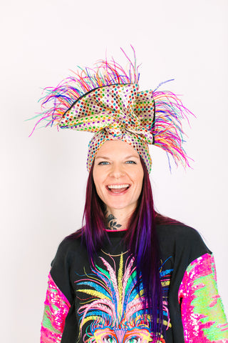 Rainbow Dot With Rainbow Ostrich Feathers