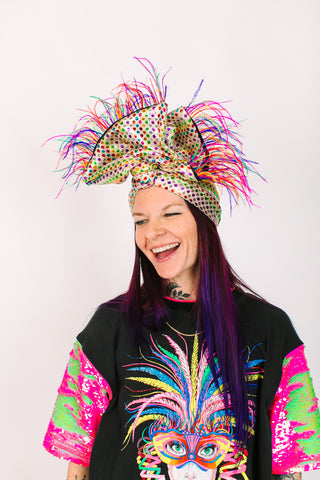 Rainbow Dot With Rainbow Ostrich Feathers