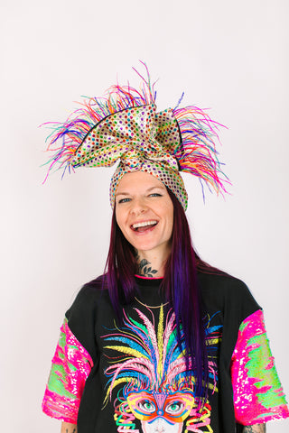 Rainbow Dot With Rainbow Ostrich Feathers