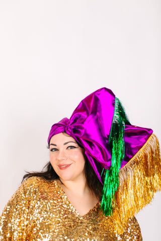 Purple Lame With Green & Gold Tinsel Party Wrap