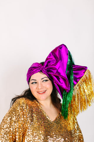 Purple Lame With Green & Gold Tinsel Party Wrap